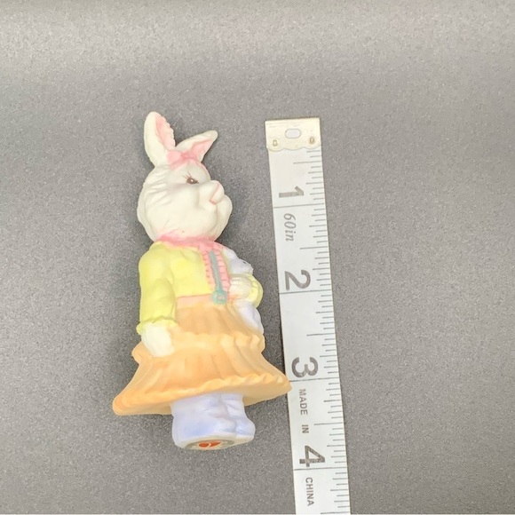 Vintage Delton Products Bunny Rabbit Girl Peach yellow Holding Stuffy Figurine - Picture 6 of 6